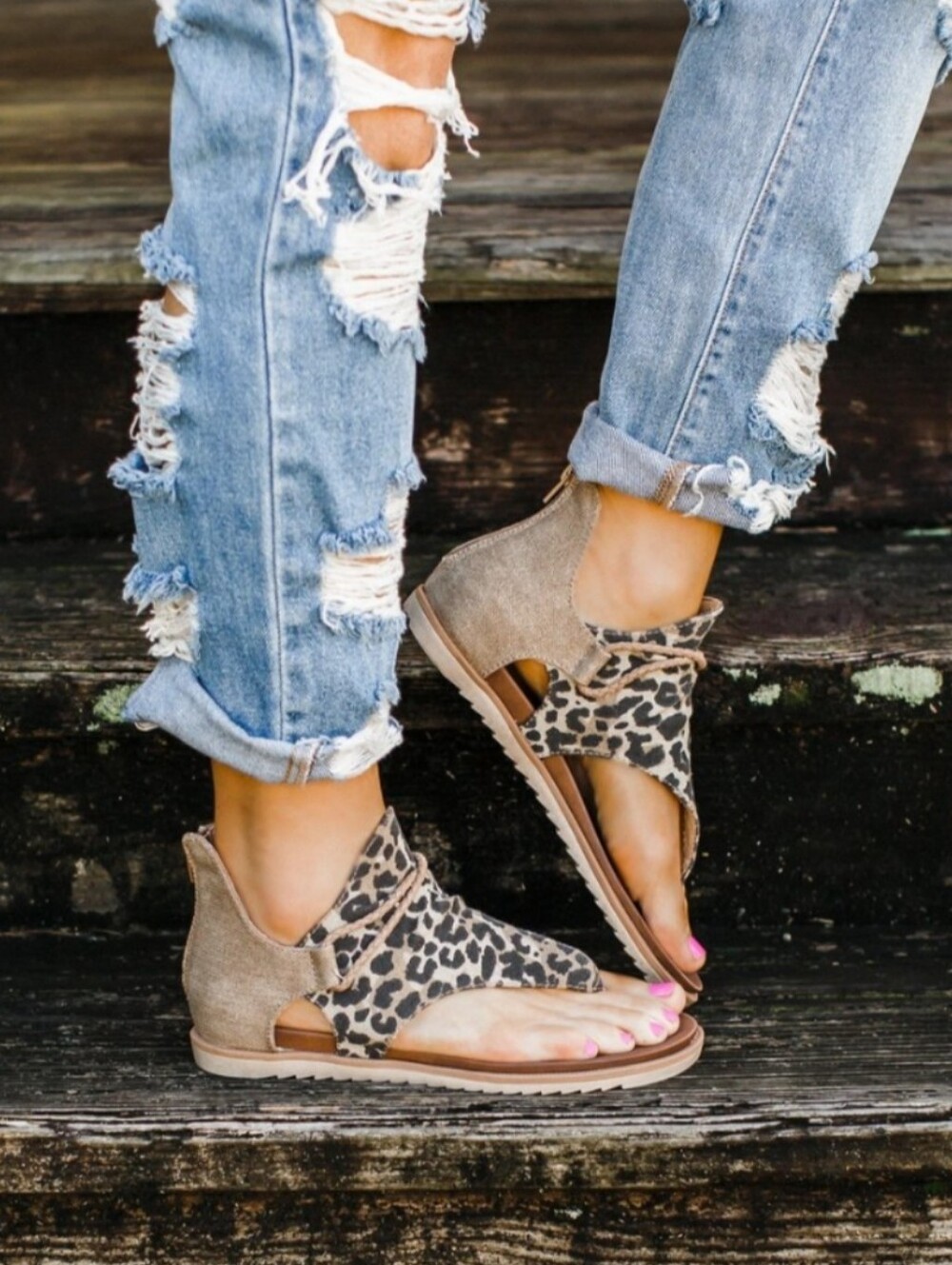 NEW Very G Sparta Sandals - Tan Leopard Print - Flats - Canvas - Size 6.5
